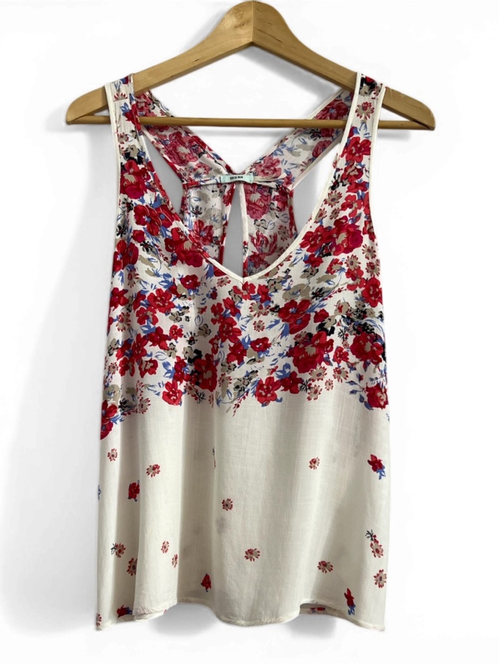 Kimchi Blue Floral V-Back Tank Top - Red & Blue on Cream